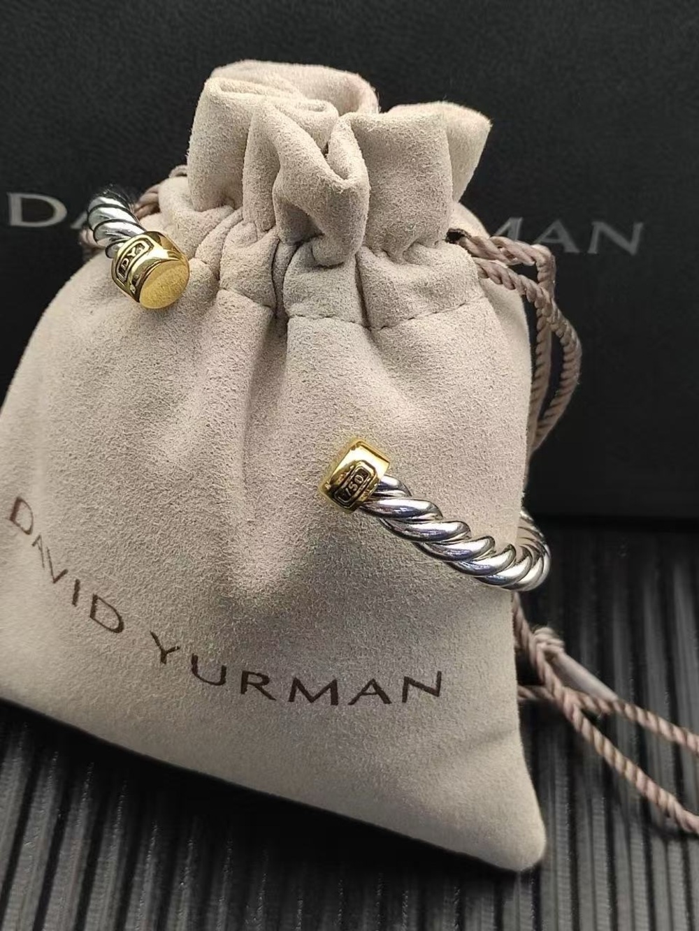David Yurman Silver and Gold Cable Baby Bangle - Picture 4 of 6